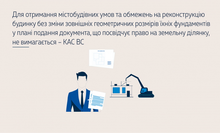 Для отримання містобудівних умов та обмежень на реконструкцію будинку без зміни зовнішніх геометричних розмірів їхніх фундаментів у плані подання документа, що посвідчує право на земельну ділянку, не вимагається – КАС ВС ( справа  № 600/7509/21-а)