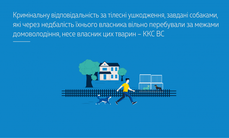 Кримінальну відповідальність за тілесні ушкодження, завдані собаками, які через недбалість їхнього власника вільно перебували за межами домоволодіння, несе власник цих тварин – ККС ВС (справа № 359/5501/22 )