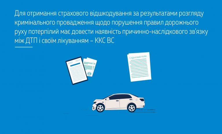 Для отримання страхового відшкодування за результатами розгляду кримінального провадження щодо порушення  ПДР потерпілий має довести наявність причинно-наслідкового зв’язку між ДТП і своїм лікуванням – ККС ВС ( справа № 201/8212/18)  - b78a25c112985fea927dfb1cd6c394ab.png