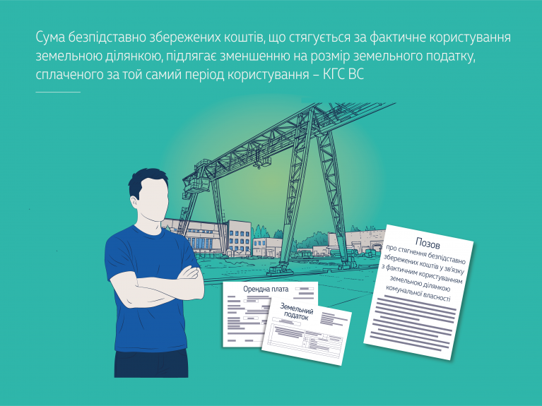 Сума безпідставно збережених коштів, що стягується за фактичне користування земельною ділянкою, підлягає зменшенню на розмір земельного податку, сплаченого за той самий період користування (КГС ВС у справі № 908/1619/25)