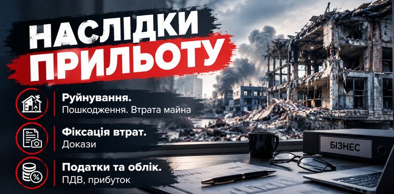 НАСЛІДКИ ПРИЛЬОТУ - ПОДАТКИ! Втрата майна. Алгоритм дій. Як зафіксувати втрати. Документи. Інвентаризація. Первинка. Бухгалтерські проводки. ПДВ-пастка. Податок на прибуток. ФОП. Податок на нерухомість. Земля