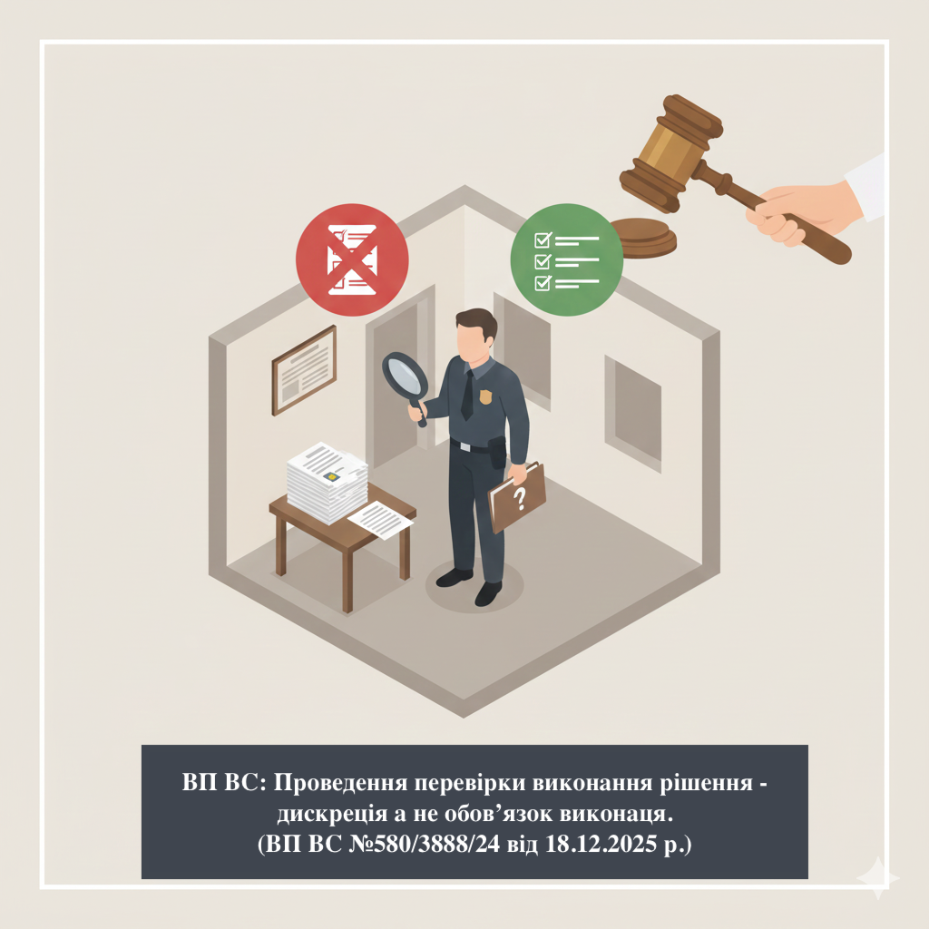ВП ВС: Проведення перевірки виконавцем факту виконання боржниками рішень, не має імперативного характеру, а є дискреційним повноваженням виконавця, і, відповідно, не є обов'язковою процесуальною дією в кожному випадку. (ВП ВС №580/3888/24 від 18.12.2025 р.)