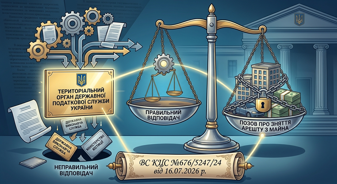 Належним відповідачем за позовом про зняття арешту з майна, де арешт було накладено для забезпечення конфіскації чи стягнення майна на користь держави, є відповідний територіальний орган Державної податкової служби України. (ВС КЦС №676/5247/24 від 16.07.2026 р.)