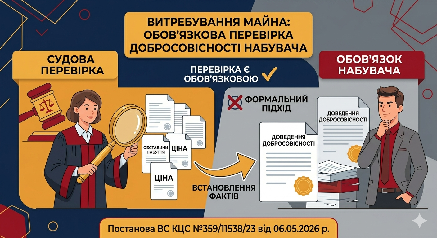 Вирішуючи питання про витребування спірного майна, суди ОБОВ’ЯЗКОВО повинні перевіряти добросовісність набувача майна (ВС КЦС у справі №359/11538/23 від 06.05.2026 р.)