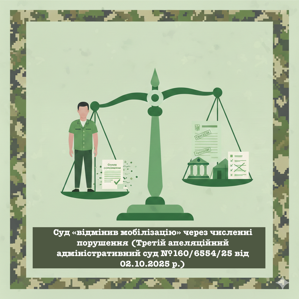 Суд «відмінив мобілізацію», а саме - скасував наказ про призов та виключив чоловіка зі списку особового складу в/ч через незаконну мобілізацію (Третій апеляційний адміністративний суд №160/6554/25 від 02.10.2025 р.)